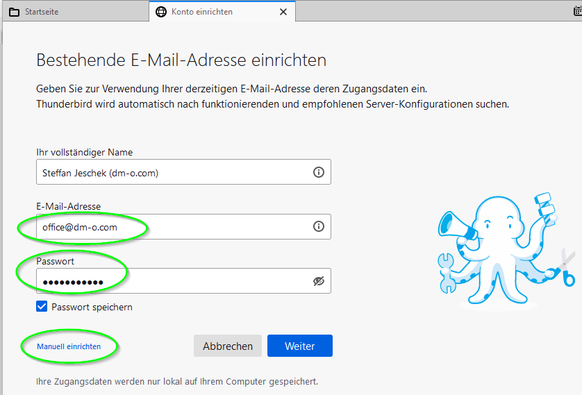 Thunderbird Kontoeinrichtungsassistent